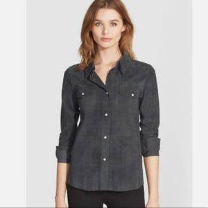 HAUTE HIPPIE Suede Leather snap shirt size S black